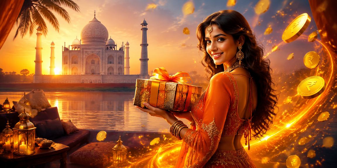 Taj Mahal with lottery jackpot winning concept and rupees